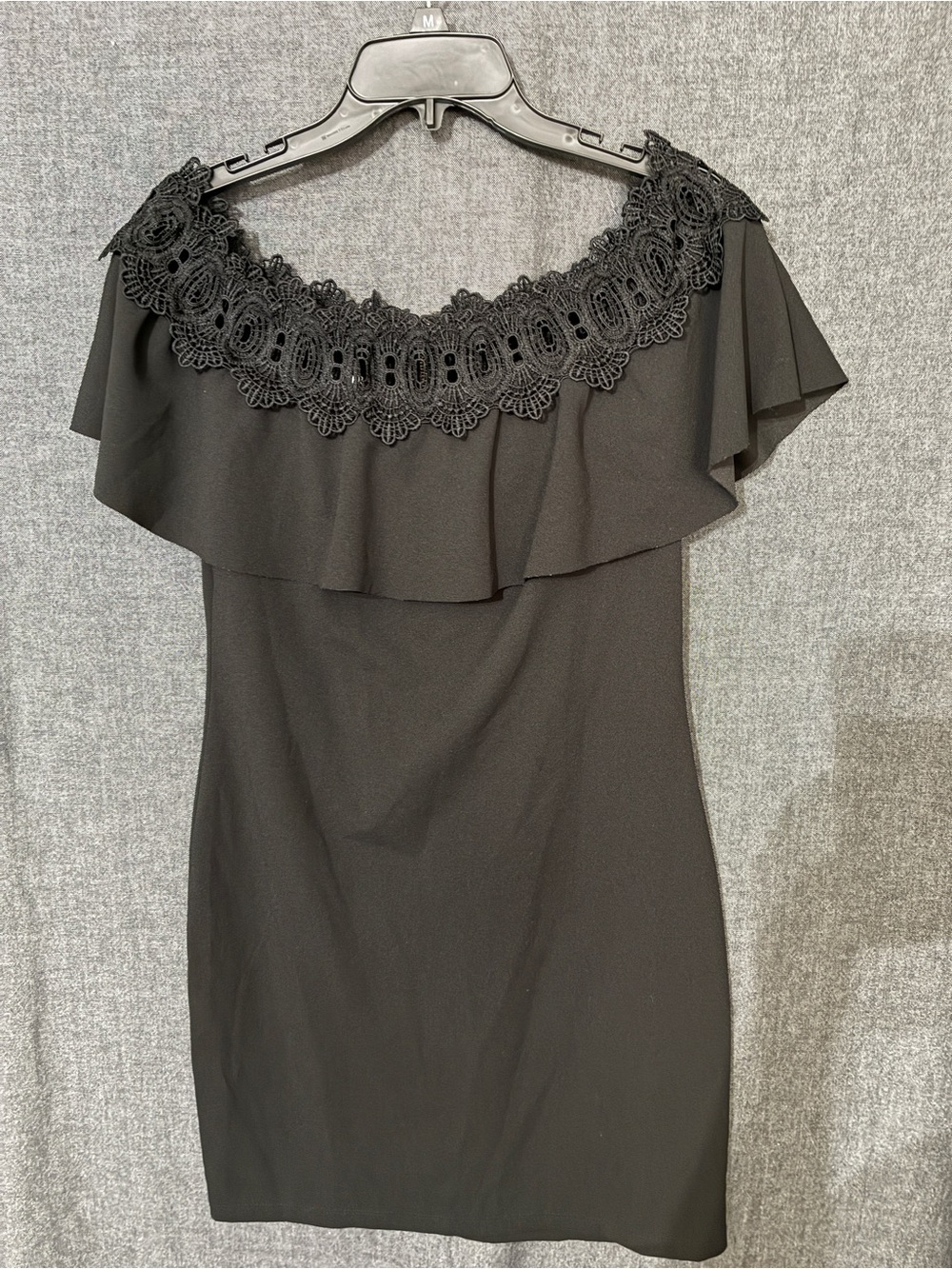 A. Byer Black One-Shoulder Lace-Trim Dress